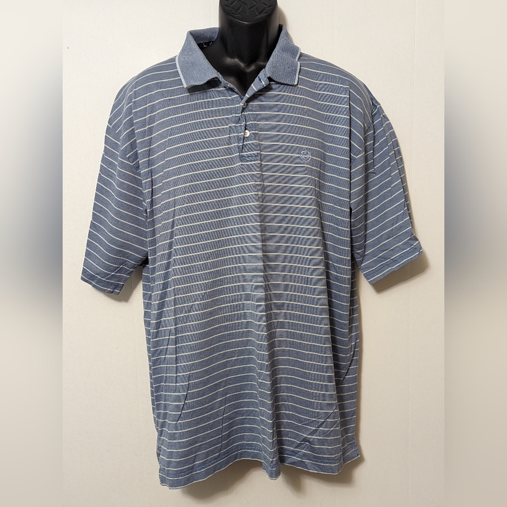Men's Wrangler George Strait Polo Shirt Large Blue Striped Logo Embroidered XL